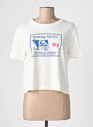 Tricou croială dreaptă mâneci scurte alb THINKING MU femeie