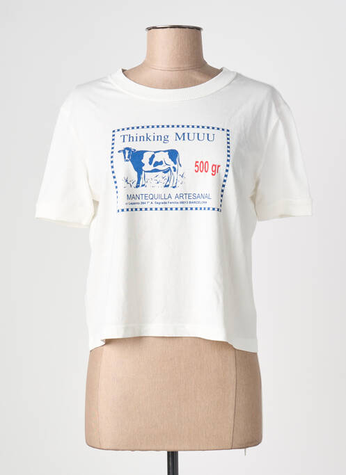 Tricou croială dreaptă mâneci scurte alb THINKING MU femme