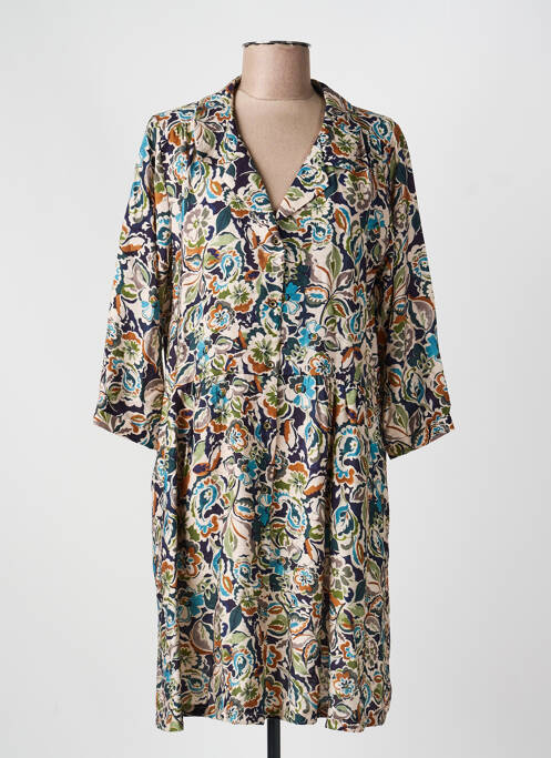 Rochie scurtă imprimeu floral mâneci 3/4 bej PAKO LITTO femme