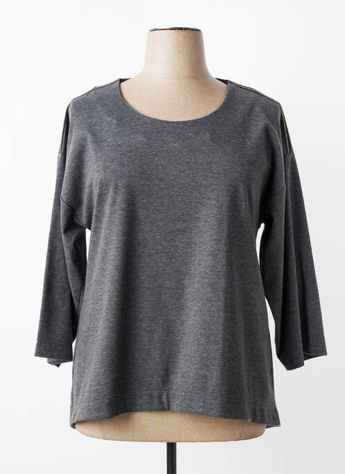 Top guler rotund mâneci 3/4 gri FRANCK ANNA femme