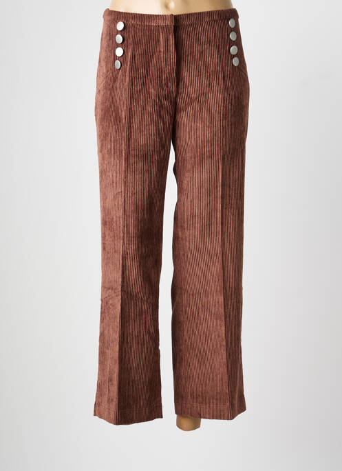 Pantalon drept închidere cu fermoar sub clapetă cu nasturi mărime normală maro SIGNE NATURE femme