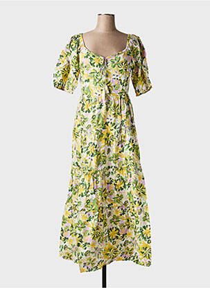 Rochie midi imprimeu fantezie mâneci scurte galben ANGE femme