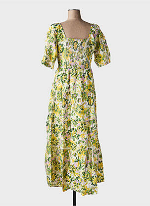 Rochie midi imprimeu fantezie mâneci scurte galben ANGE femeie