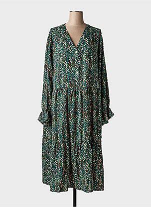 Rochie midi imprimeu fantezie mâneci lungi verde POMME ROUGE femeie