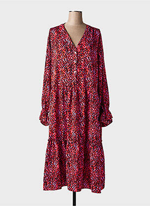 Rochie midi imprimeu fantezie mâneci lungi roșu POMME ROUGE femeie