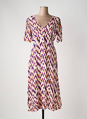 Rochie midi imprimeu fantezie mâneci scurte violet ICHI femme
