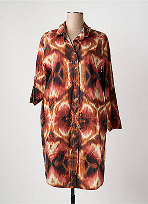 Rochie midi imprimeu fantezie mâneci lungi maro APRIL VINTAGE femeie