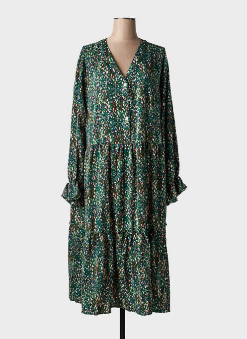 Rochie midi imprimeu fantezie mâneci lungi verde POMME ROUGE femme