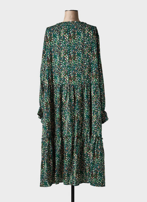 Rochie midi imprimeu fantezie mâneci lungi verde POMME ROUGE femme
