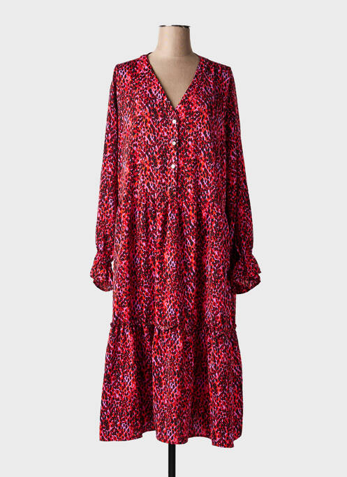 Rochie midi imprimeu fantezie mâneci lungi roșu POMME ROUGE femme