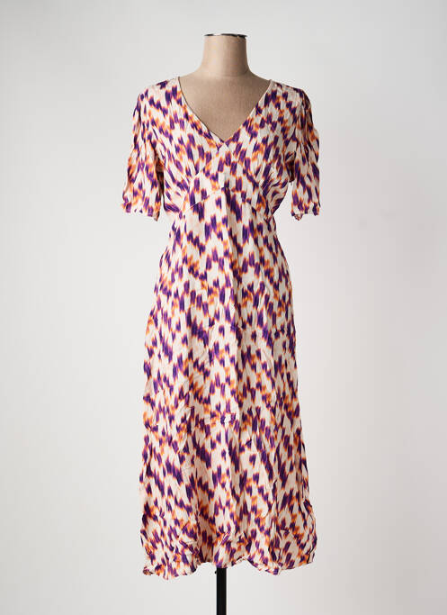 Rochie midi imprimeu fantezie mâneci scurte violet ICHI femme