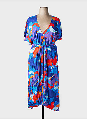 Rochie lungă imprimeu fantezie mâneci scurte albastru CHRISTY femme