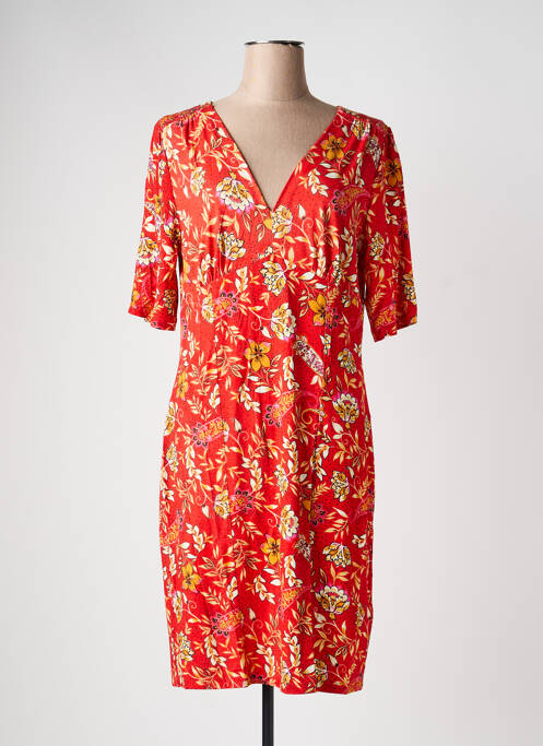 Rochie midi imprimeu floral mâneci scurte portocaliu 7 SEASONS femme