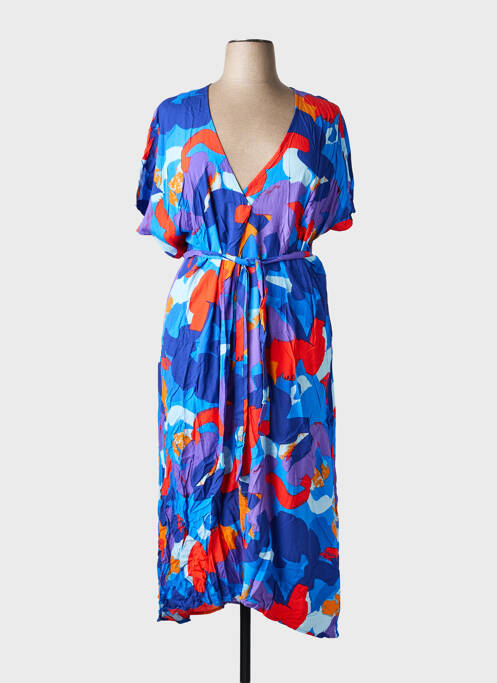 Rochie lungă imprimeu fantezie mâneci scurte albastru CHRISTY femme