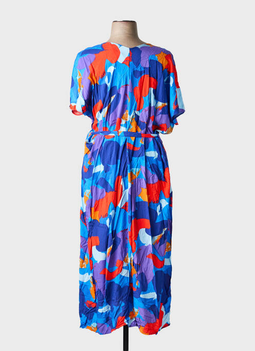 Rochie lungă imprimeu fantezie mâneci scurte albastru CHRISTY femme