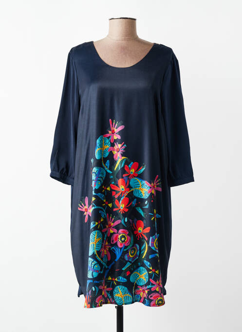 Rochie scurtă imprimeu floral mâneci 3/4 albastru SURKANA femme