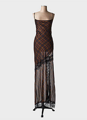 Rochie lungă imprimeu fantezie fără mâneci maro LUMINA femme