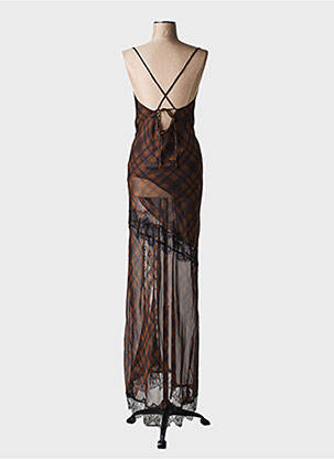 Rochie lungă imprimeu fantezie fără mâneci maro LUMINA femeie
