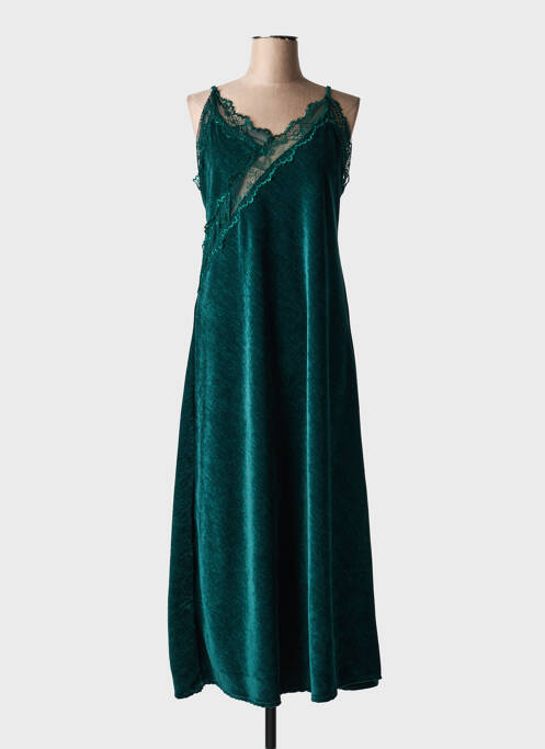 Rochie lungă mâneci cu bretele ajustabile bretele subțiri verde LUMINA femme