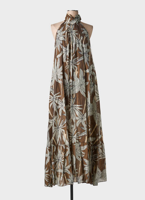 Rochie lungă imprimeu fantezie fără mâneci maro KING KONG femme