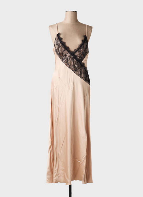 Rochie lungă croială cambrată bretele subțiri bej KING KONG femme