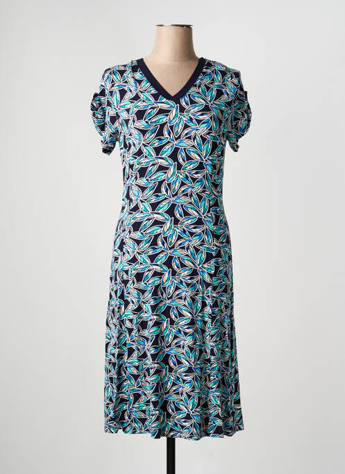 Rochie midi imprimeu floral mâneci scurte albastru BRANDTEX femme
