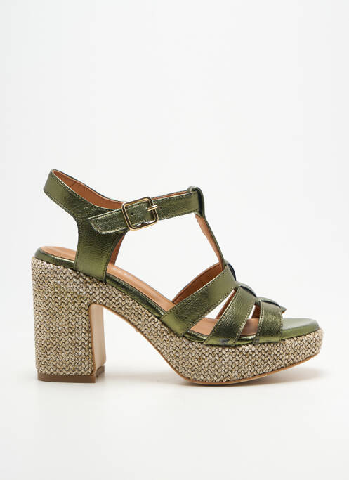 Sandale/pantofi decupați semi compensat toc de 7 la 9 cm verde ADIGE femme