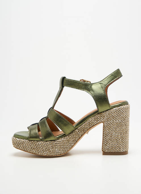 Sandale/pantofi decupați semi compensat toc de 7 la 9 cm verde ADIGE femme