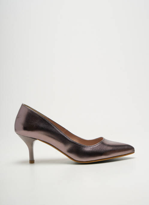 Pantofi cu toc țesătură satinată toc de 4 la 6 cm maro GIULIA femme