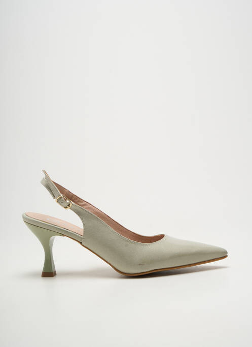 Pantofi cu toc țesătură satinată toc de 7 la 9 cm verde GIULIA femme