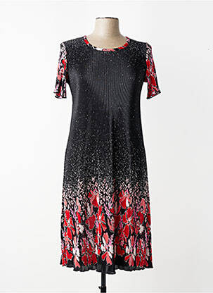 Rochie midi imprimeu fantezie mâneci scurte negru GEVANA femeie