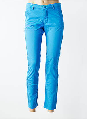 Pantalon chino țesătură poplin mărime normală albastru HAPPY femeie