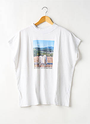 Tricou imprimeu fantezie mâneci scurte alb THINKING MU femeie