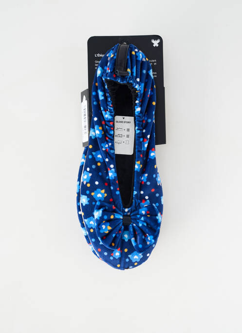 Papuci/pantofi de casă talpă exterioară din piele toc plat până la 3 cm albastru GLOVE STORY femme