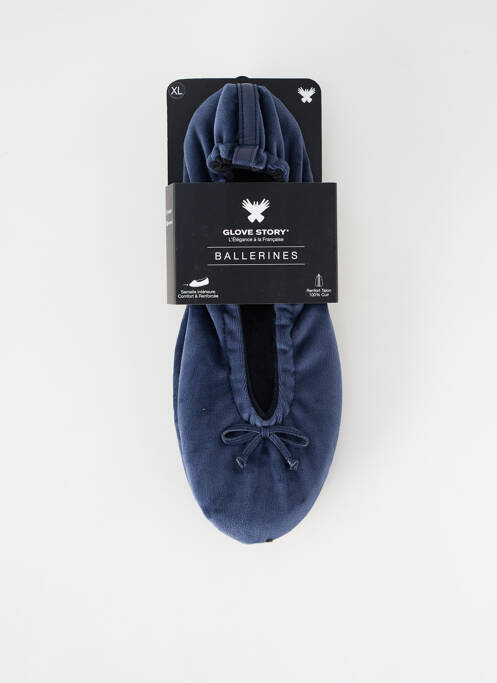 Papuci/pantofi de casă talpă exterioară din piele toc plat până la 3 cm albastru GLOVE STORY femme