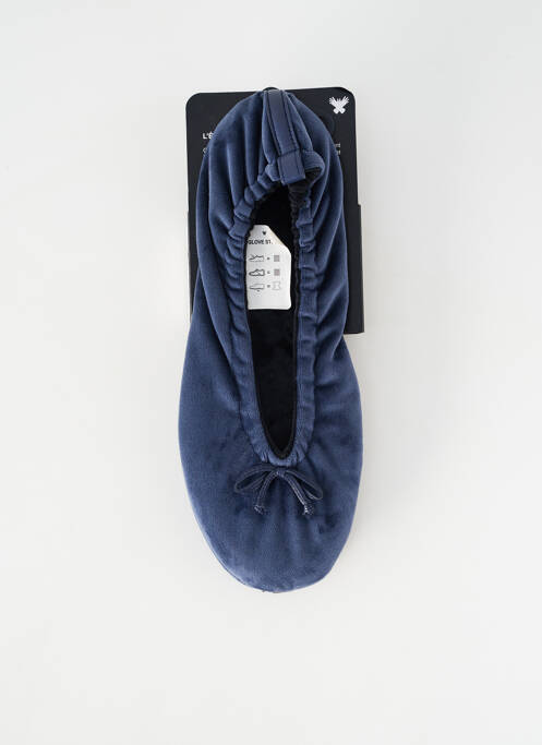 Papuci/pantofi de casă talpă exterioară din piele toc plat până la 3 cm albastru GLOVE STORY femme
