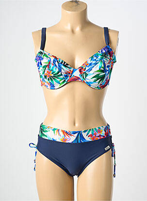 Costum de baie din două piese elasticitate sutien cupe întregi cu decolteu înalt albastru MISS CARAÏBES femme