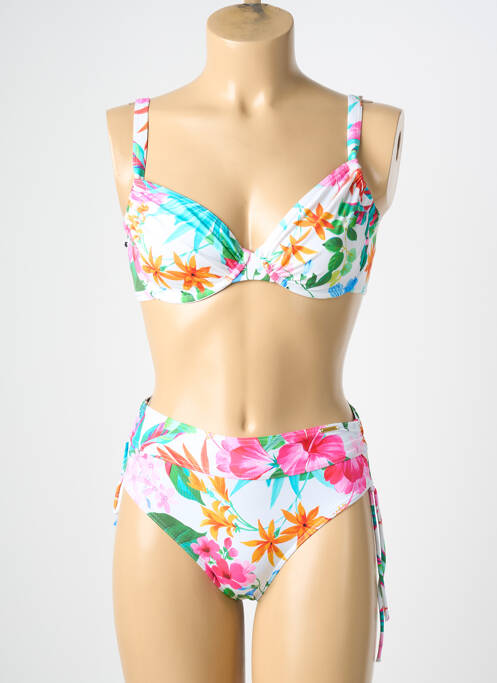 Costum de baie din două piese elasticitate sutien cupe întregi cu decolteu înalt alb MISS CARAÏBES femme