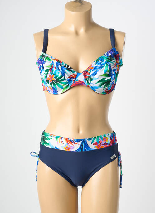 Costum de baie din două piese elasticitate sutien cupe întregi cu decolteu înalt albastru MISS CARAÏBES femme