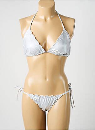Costum de baie din două piese elasticitate sutien balconet cu decolteu înalt argintiu MISS CARAÏBES femeie