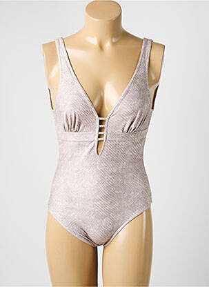 Costum de baie dintr-o singură piesă efect material satinat sutien balconet cu decolteu înalt bej LOLITA ANGELS femeie