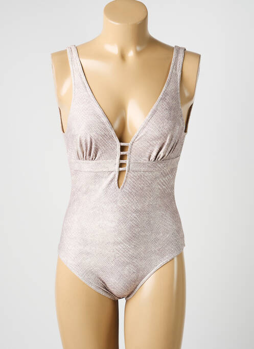 Costum de baie dintr-o singură piesă efect material satinat sutien balconet cu decolteu înalt bej LOLITA ANGELS femme