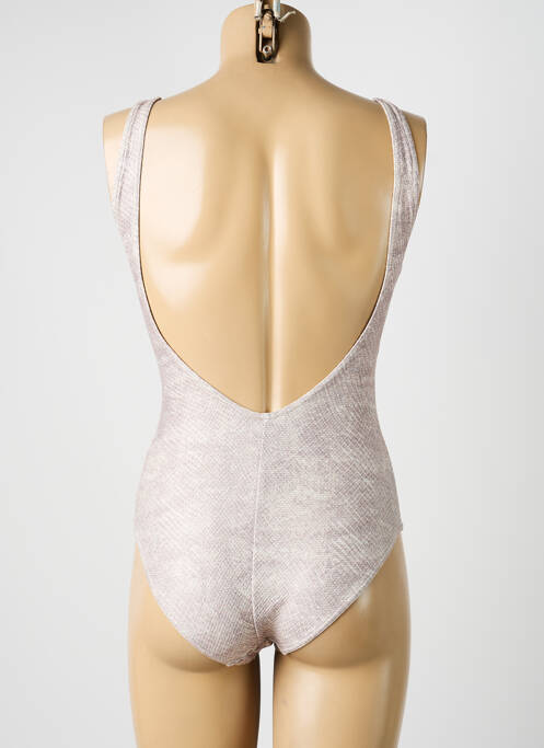 Costum de baie dintr-o singură piesă efect material satinat sutien balconet cu decolteu înalt bej LOLITA ANGELS femme