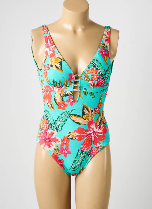 Costum de baie dintr-o singură piesă efect material satinat sutien balconet cu decolteu înalt albastru LOLITA ANGELS femme