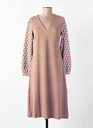 Rochie midi imprimeu fantezie mâneci lungi maro NIU femeie