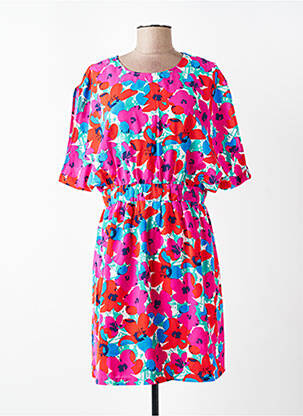 Rochie midi imprimeu fantezie mâneci scurte roz LILI SIDONIO femeie