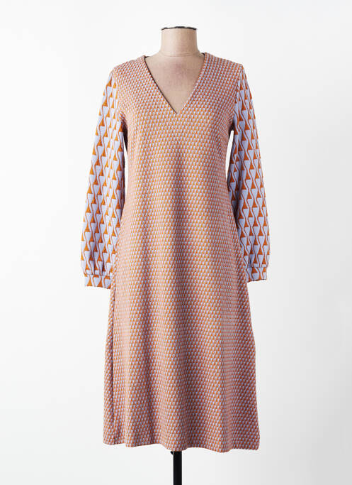 Rochie midi imprimeu fantezie mâneci lungi maro NIU femme