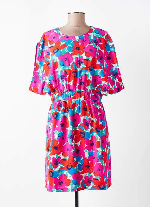 Rochie midi imprimeu fantezie mâneci scurte roz LILI SIDONIO femme