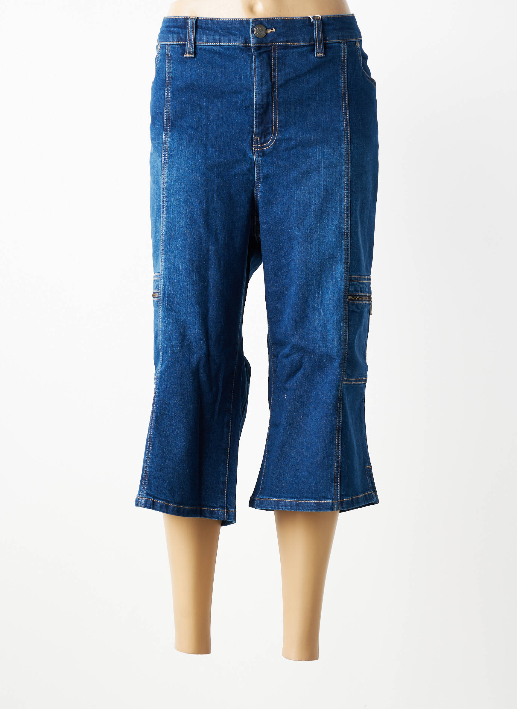 Pantalon trei sferturi croială dreaptă mărime normală albastru SHEEGO femeie