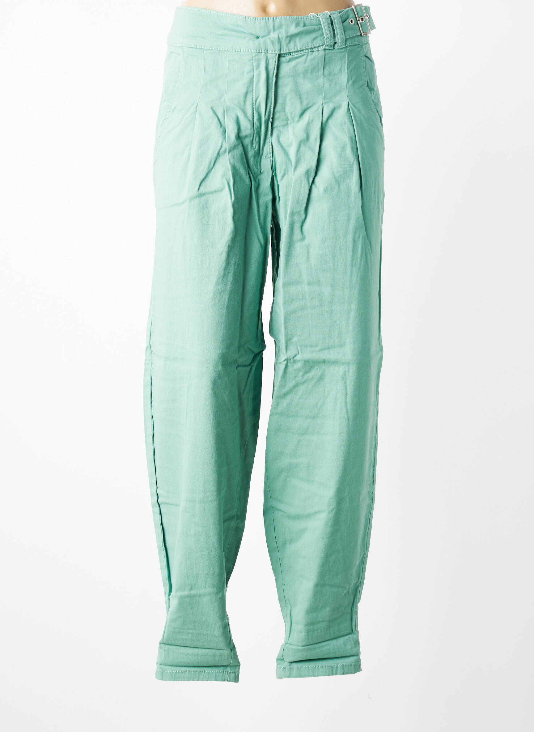 Pantalon drept închidere cu fermoar sub clapetă cu nasturi verde SHEEGO femeie